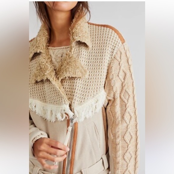 Free People Jackets & Blazers - New ▶️ Free People ◀️ We the Free Cozy Knit Mix Moto Jacket NWOT Retail $398